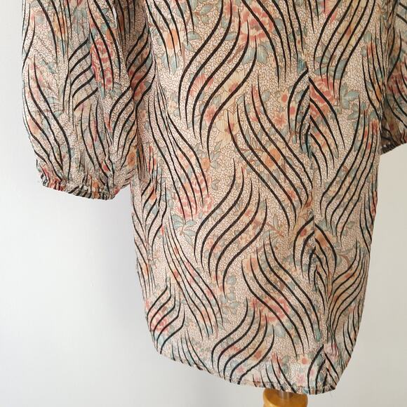 Traffic People Floral Shift Dress Cream Floral Black Stripes Large - Picture 8 of 13